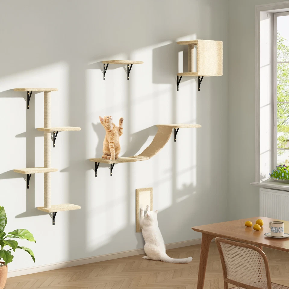 COZIWOW 5 Pcs Wall-Mounted Cat Climber Set Wood Indoor Cat Furniture Cat Shelves - Image 3 of 4