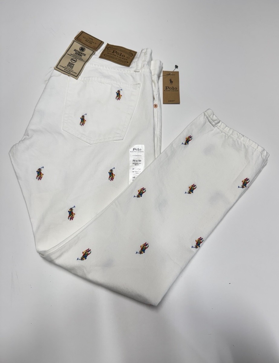 Polo Ralph Lauren 33x30 White The Sullivan Slim All Over Pony