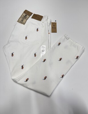 Polo Ralph Lauren 33x30 White The Sullivan Slim All Over Pony