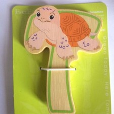 Everearth Bamboo Self Adhesive stick on Wooden Animal Alphabet Letter T Turtle