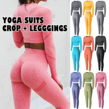 2Pcs Women Yoga Suit Crop Top Leggings Yoga Pants Gym Set Outfit Sportswear US