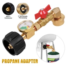 Propane Tank Elbow Refill Filler Adapter with Gauge for 1 LB Bottle Tank Grill