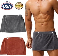 Men's Soft Bath Towel Wearable Shower Wrap Short Pants Mircofiber Swimming USA