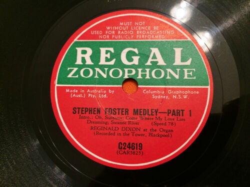 REGINALD DIXON (Organ) "Stephen Foster Medley" 78rpm 10" Aus 1942 EXC+  - Picture 1 of 4