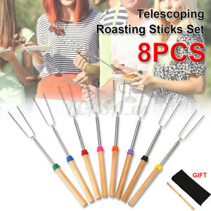 8pcs Stretch Barbecue Marshmallow Roasting Stick Telescoping Fork Smores Skewer