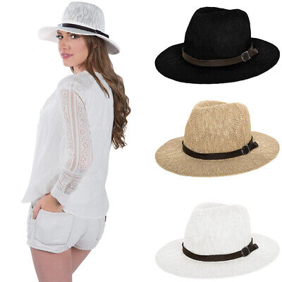 Aerusi Panama Women Travel Summer Beach Sun Straw Floppy Wide Brim Bowknot Hat
