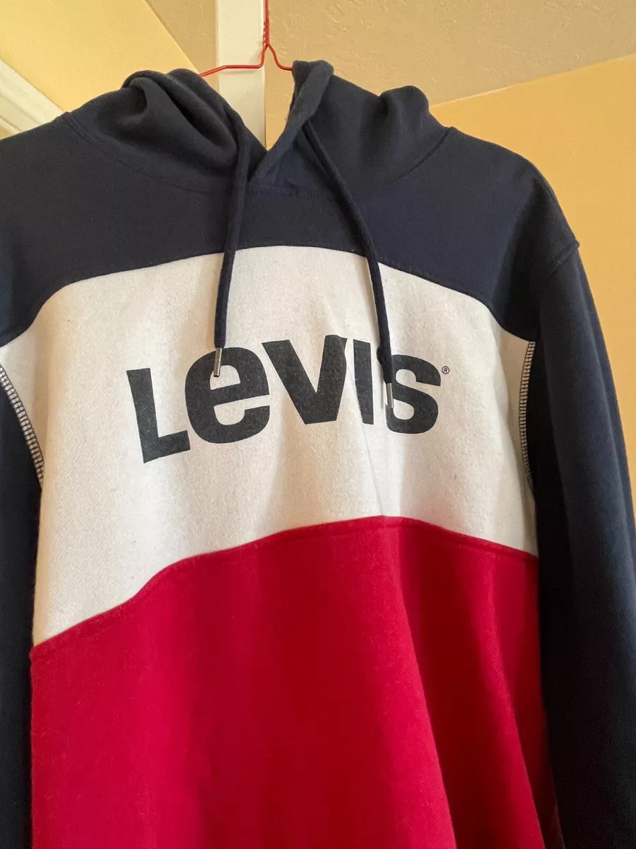 LEVIS HOODIE FOR MEN SIZE L BLUE RED AND WHITE eBay