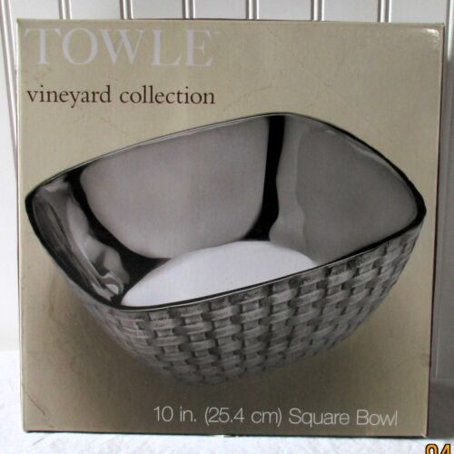 NUOVO Towle Grande Ciotola Quadrata Alluminio Cesto Tessuto, Collezione Vigneto IOB $120- - Foto 2 di 19