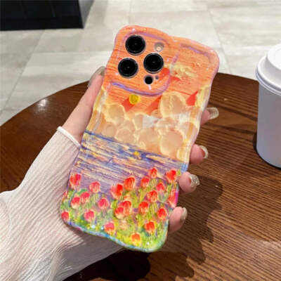 Luxury Laser Pink Glitter 3D Painting Flowers Phone Case For Iphone 11 12 13 14