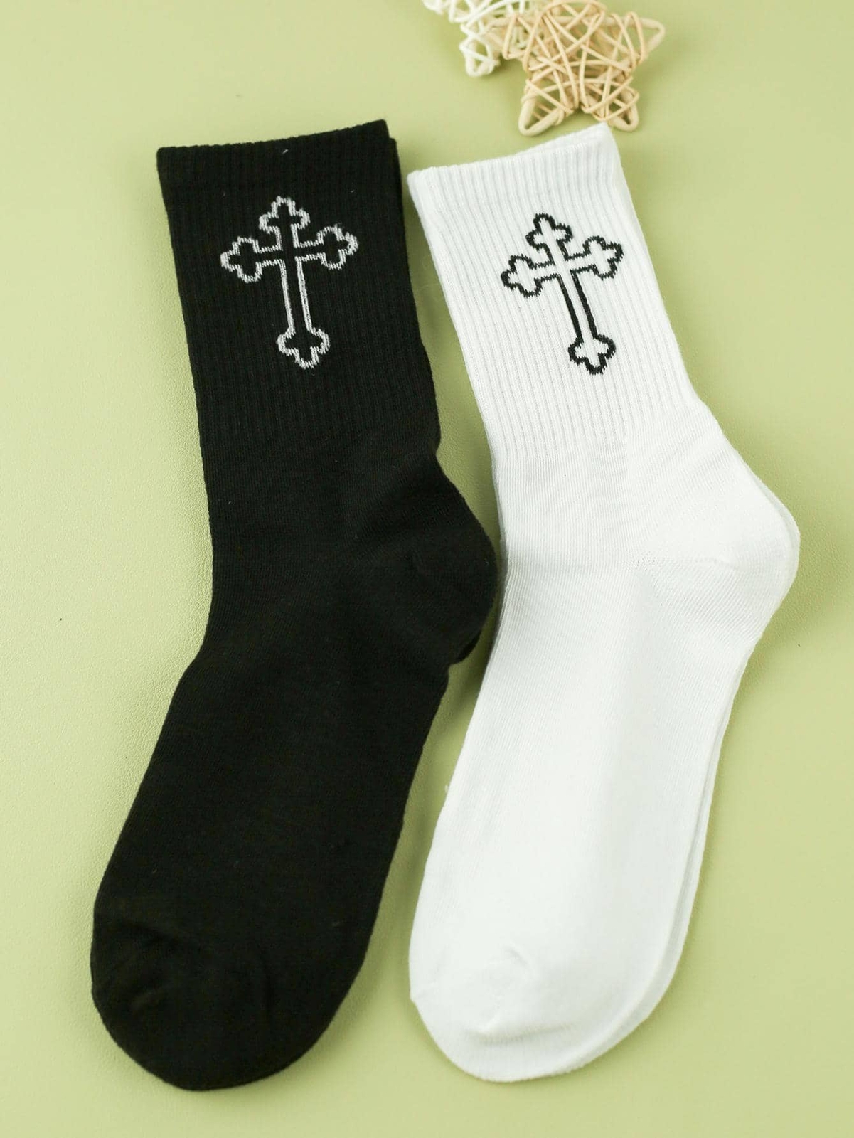 2pairs Cross Pattern Crew Socks for Women Cute Socks Novelty Socks Fun Socks