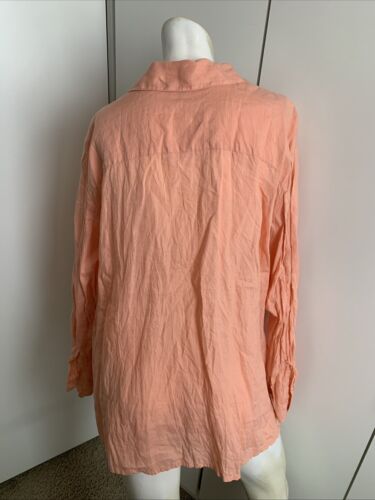 Eileen Fisher 100% Irish Linen Tunic Long Sleeve Button Luxury Orange Melon 1X - Picture 3 of 5