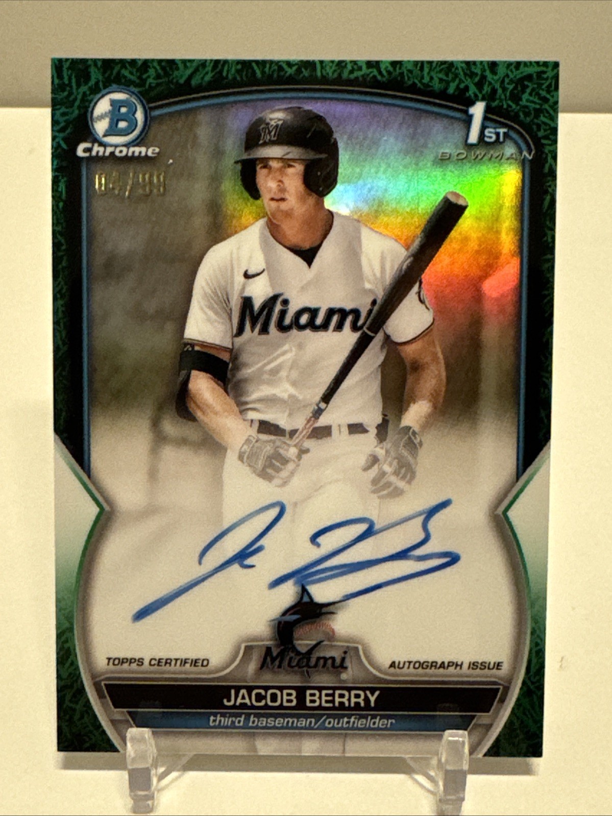 2023 Bowman Chrome 1st - Green Refractor Autograph - CPA-JB Jacob Berry #’d 4/99