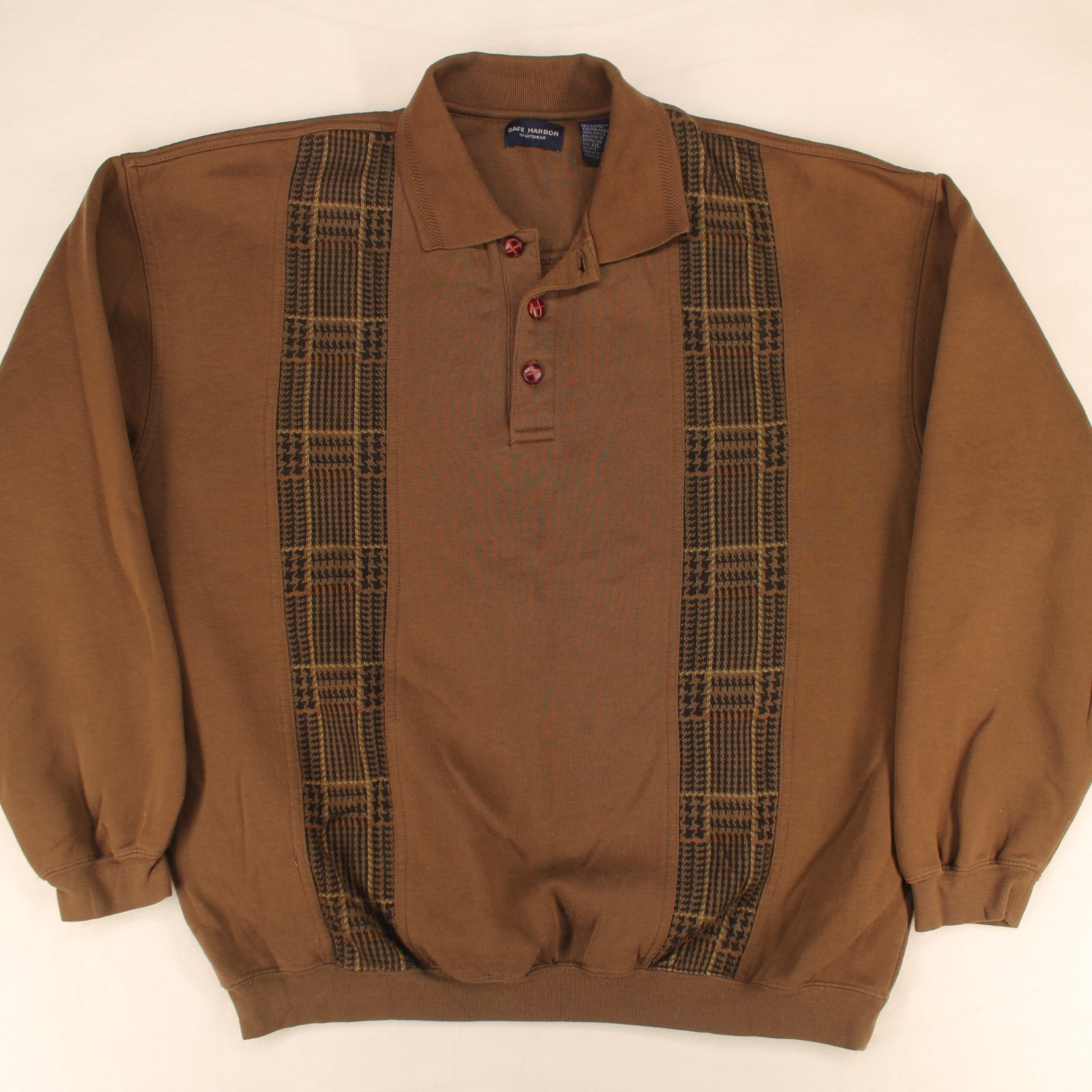 SAFE HARBOR Sportswear Vtg 80s Brown Striped Polo Grandpa SWEATER Men