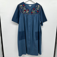 Go Softly Patio House Dress Duster MuMu Size 3X Embroidered Snap Front Chambray