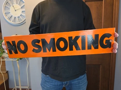 VINTAGE LARGE NO SMOKING PORCELAIN SIGN 18” x 4”