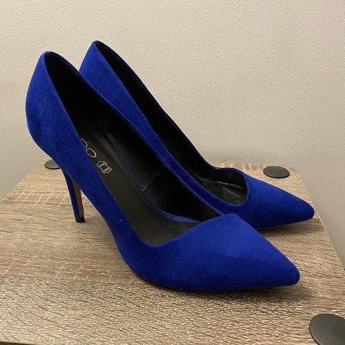 Aldo Blue Suede Heels Stilettos 4 Inch Size 8.5 Leather Pumps - Picture 2 of 7