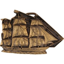 New Brass Ship Sailing Clipper Galleon Nautical Hippie 1970s Vintage Belt Buckle