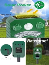Solar Ultrasonic Deterrent - Motion/Flash, Waterproof, Squirrel/Fox, Garden