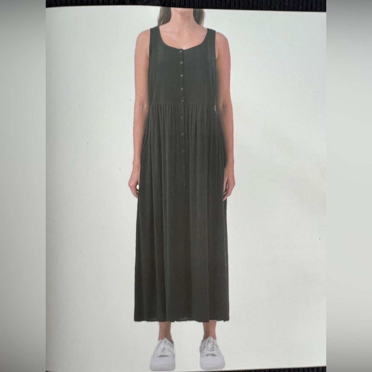 Frye Women's Sleeveless Easy Button Front Midi Dress (Black, XL) Frye Women's Sleeveless Easy Button Front Midi Dress (Black, XL)