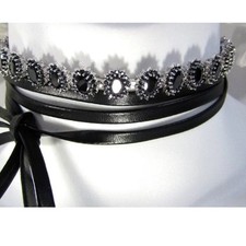 Fallon Black Crystal Monarch Mini Oval Surround Leather Wrap Choker Necklace