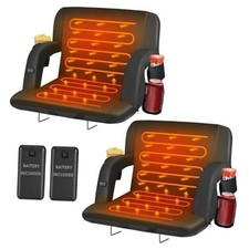 Dual-Sided Heated Stadium Seats for Bleachers with Back Support, 21" Black-2pc