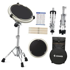  Drum Practice Pad & Stand Kit with 12'' Silent Marching Pad, Set White