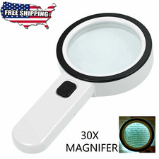30X Jumbo Handheld Magnifying Glass w/ 12 Bright LED Light Illuminated Magnifier