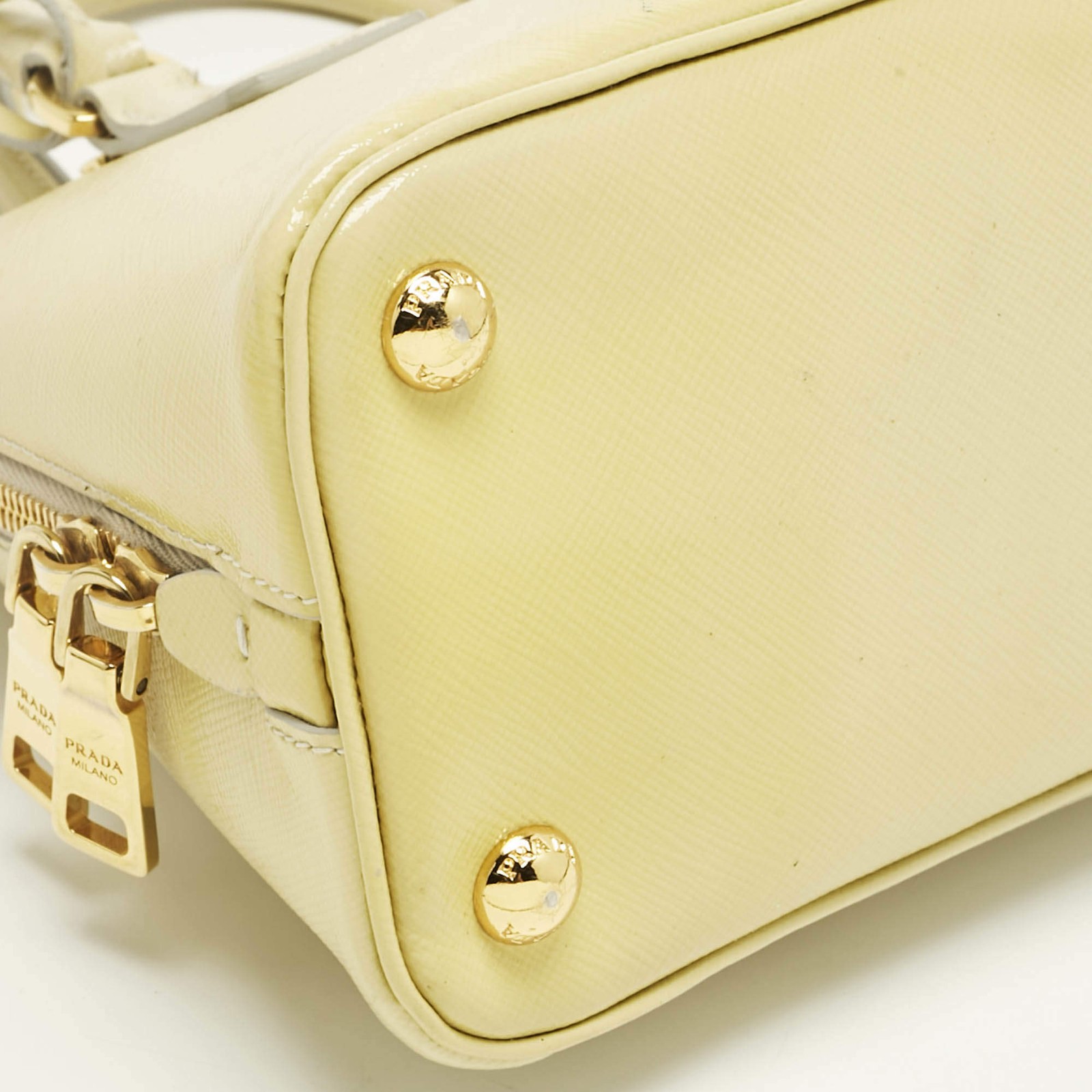 Prada Light Yellow Saffiano Patent Lux Leather Small Promenade Satchel thumbnail 13