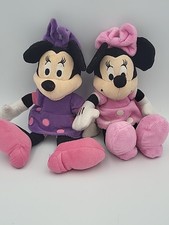 Disney Just Play LLC Lot of 2 Plush Minnie Mouse Toys Pink and Purple Dresses 8"