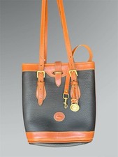 VTG DOONEY  BOURKE Black-British Tan Pebbled Leather Satchel-Shoulder Handbag