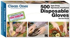 Clean Ones Disposable Food-Safe Poly Gloves, One Size, 2000 Count