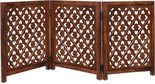 Wooden Foldable Pet Dog Safety Gate - 3 Panel Lattice 20 W X 24 H- Hand Carved S