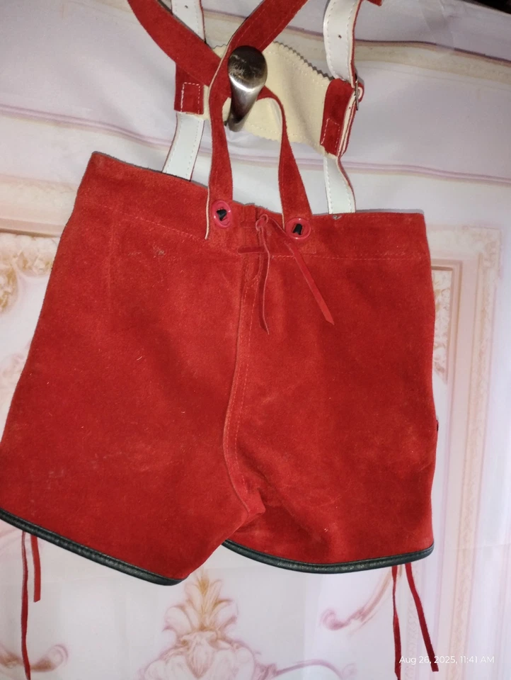 US Unisex Talla 2T, cintura 20". Oktoberfest, Alemania, pantalones de cuero de gamuza, cortos, con Susp.ROJO Foto 4 de 4