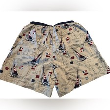 Roundtree and Yorke Mens Size Large Nautical Print Swim Trunks