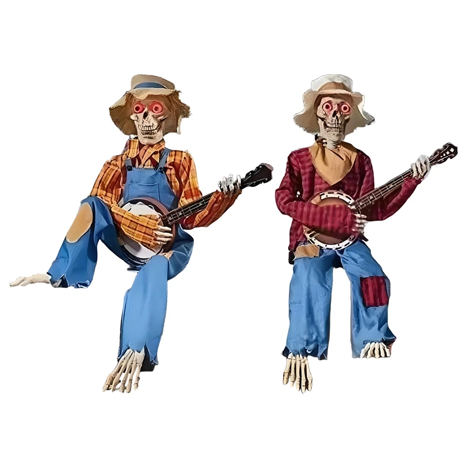 Halloween Esqueleto Divertido Animado Musical Duelo Banjo Esqueletos Decoración Foto 4 de 4