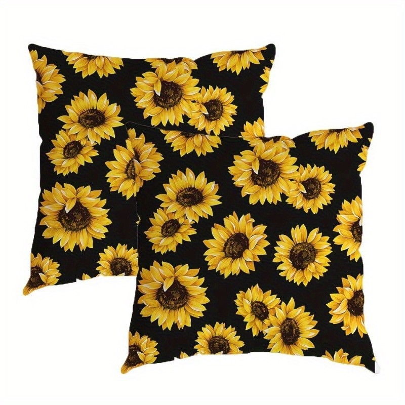 2Pcs Sunflower Floral Black Background Pillow Case Country Style Cushion Cover