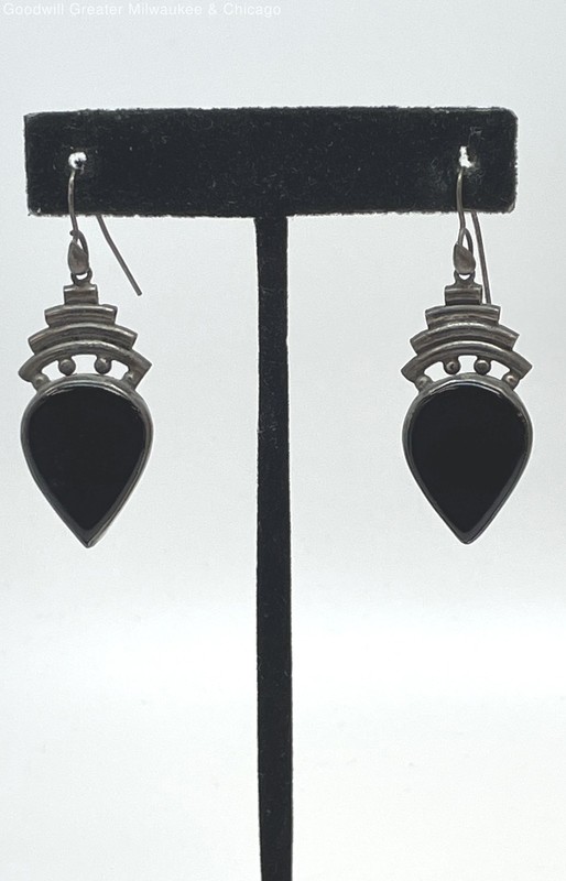 925 Sterling Silver Faux Onyx Teardrop Dangle Earrings 10.6g