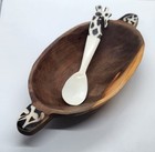 Kenyan hand-carved 4.25x3 Inches Rustic Giraffe Wood Bowl & Bone Spoon   — photo 1