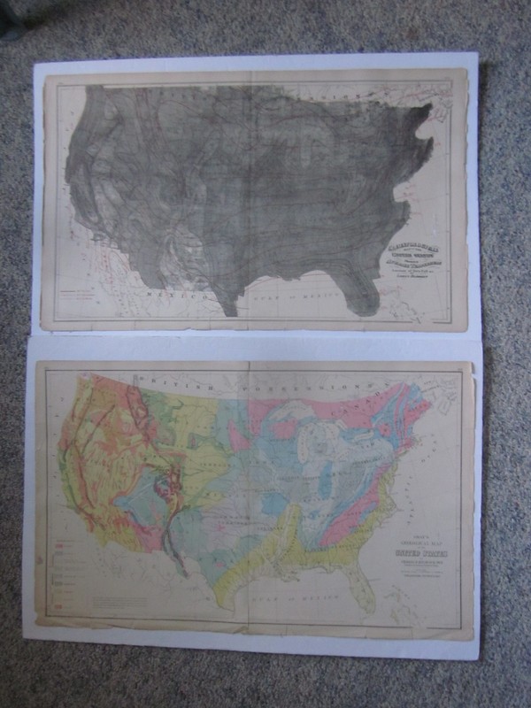 PAIR fragile original USA Geological & Climatalogical maps from 1878 Atlas VG-