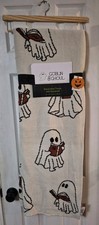 Goblin Ghoul Reading Ghosts Halloween Throw Blanket Cream Orange Bibliophile