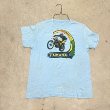 Vintage 70s Yamaha Motorcycle Roach Graphic Paper Thin T-Shirt Blue 1973