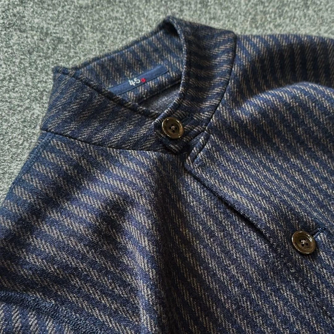 45R Jacket Band Collar Stripe Jersey Twill Stretch Wool Outerwear Excellent - product detail image 8