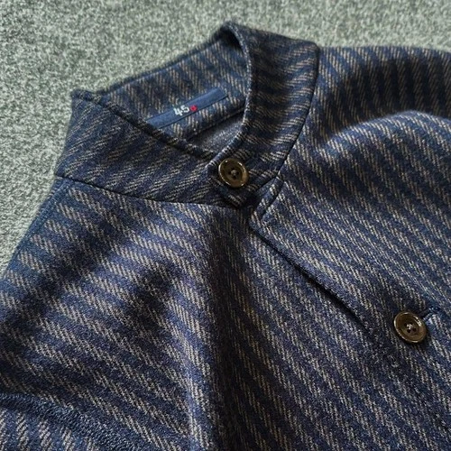 45R Jacket Band Collar Stripe Jersey Twill Stretch Wool Outerwear Excellent image 8