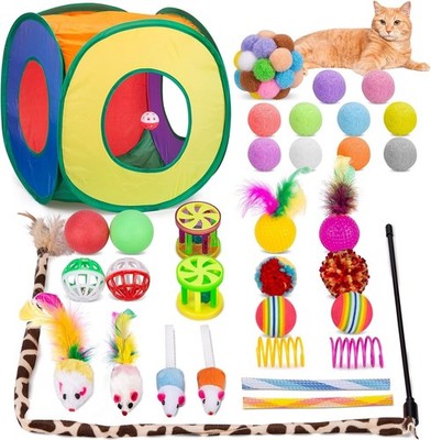 Retro Shaw Cat Toys Pack 33 Pcs, Interactive Kitten Toys for Indoor Cats Kitty w