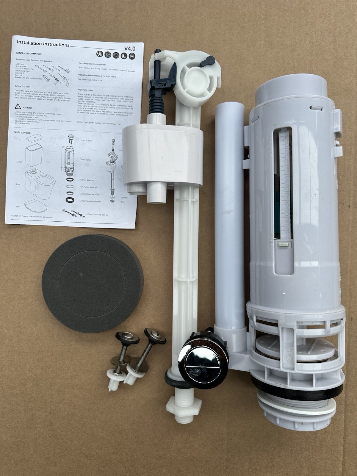 Ideal Standard Dual Push Siphon & Button 2” & Fill Valve Kit Complete New