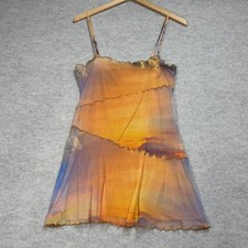 Urban Outfitters Sunset Mesh Mini Dress Orange Landscape Lettuce Edge Size M Y2K