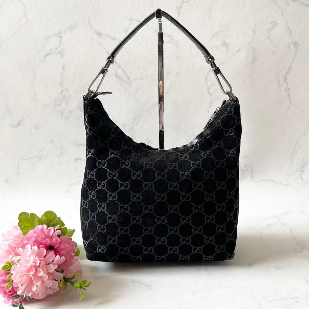 Sac bandoulière Gucci GG motif une épaule daim noir noir #PG6V81