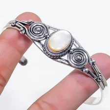 Natural Mother Of Pearl Gemstone 925 Sterling silver Adjustable Cuff Bracelet