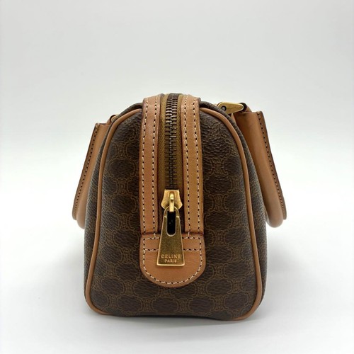 CELINE Macadam Mini Boston Bag 2Way Brown Leather Shoulder Handbag Vintage Japan - Picture 4 of 24