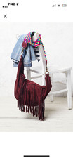 Free People Jardin Del Cielo Diamond Dozen Suede Fringe Crossbody Bag Wine